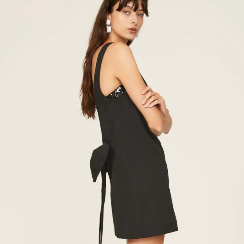 STAUD Elegant Black Mini Dress with Bow Accent